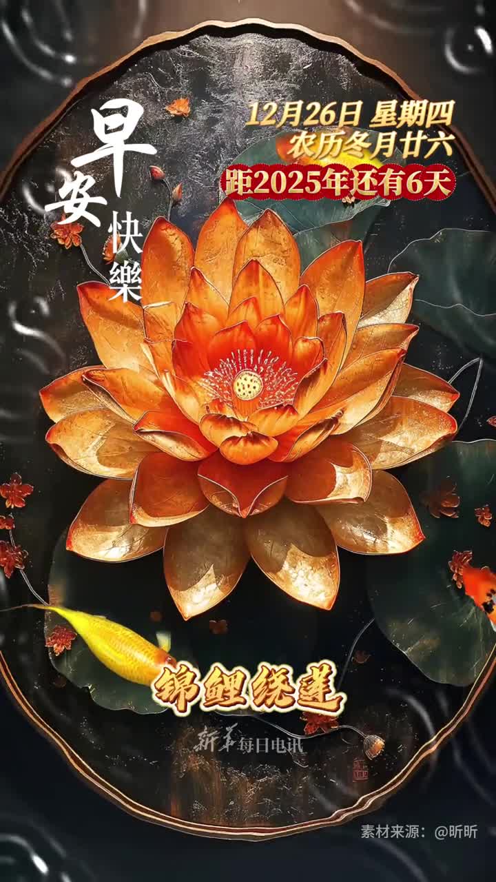 锦鲤绕莲福运莲莲新的一天祝您和家人和和美美年年有余