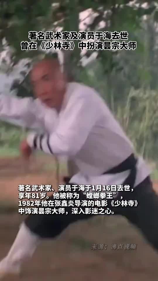 著名武术家及演员于海去世曾在少林寺中扮演昙宗大师