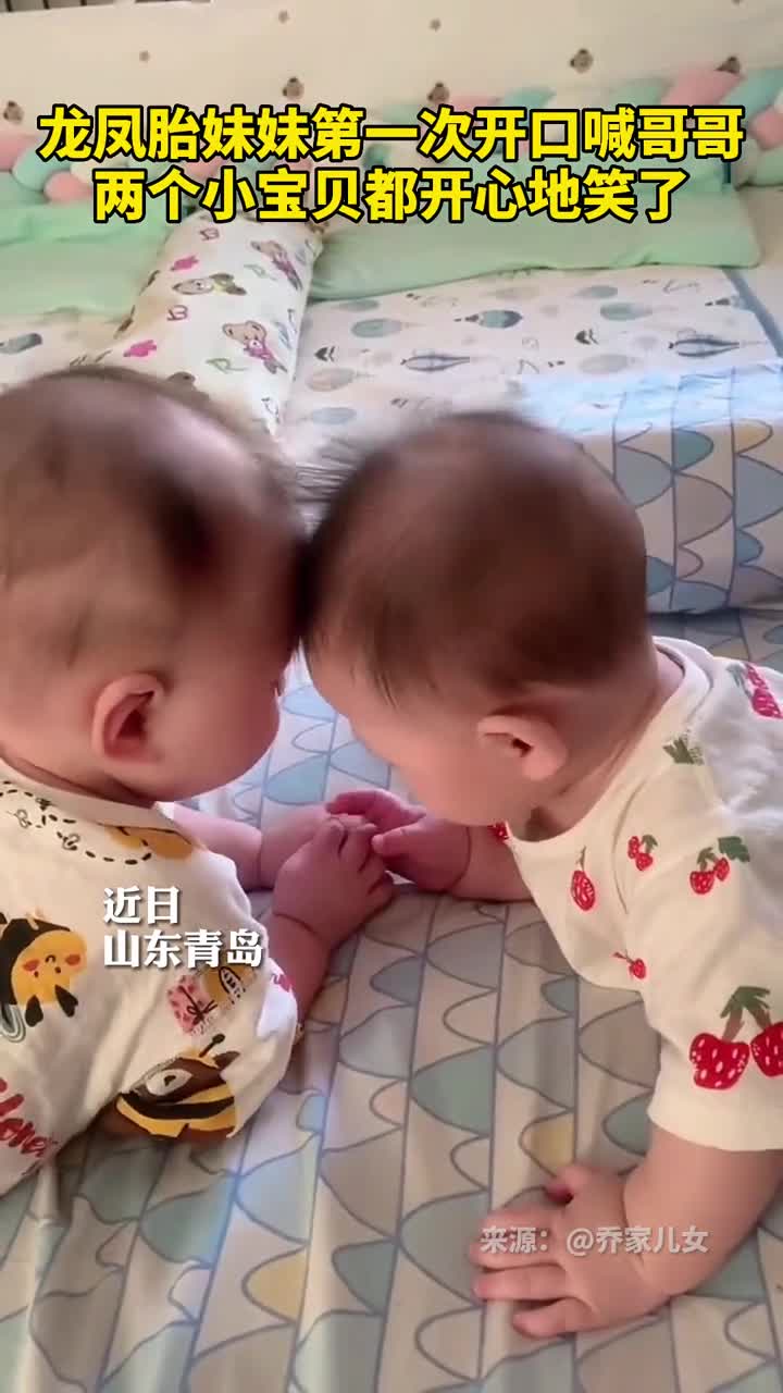 龙凤胎妹妹第一次开口喊哥哥两个小宝贝都开心地笑了