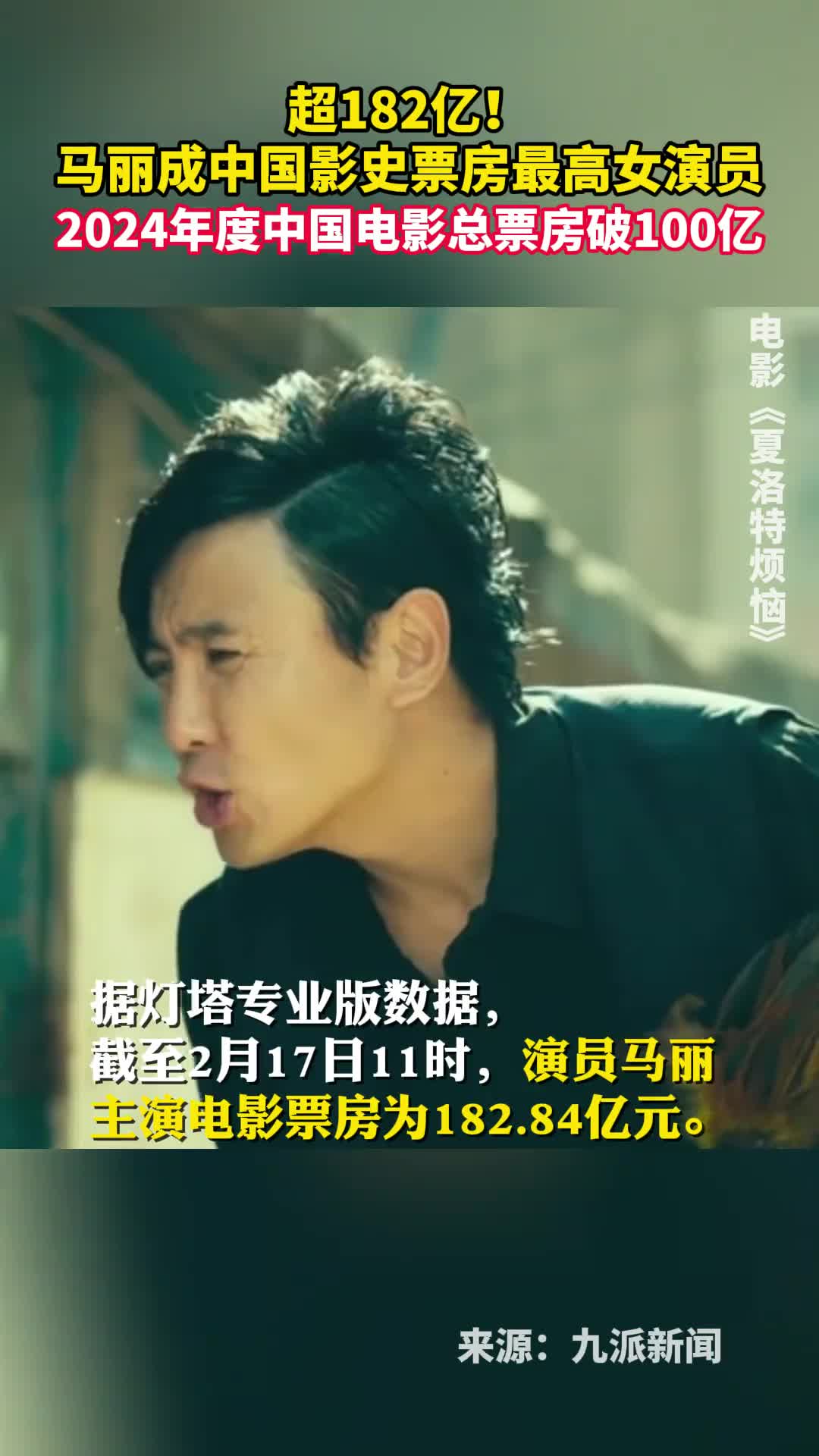 超182亿马丽成中国影史票房最高女演员2024年度中国电影总票房破100亿