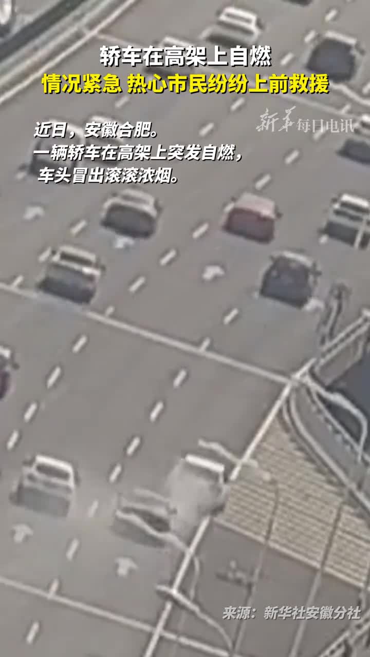 轿车在高架上自燃情况紧急热心市民纷纷上前救援