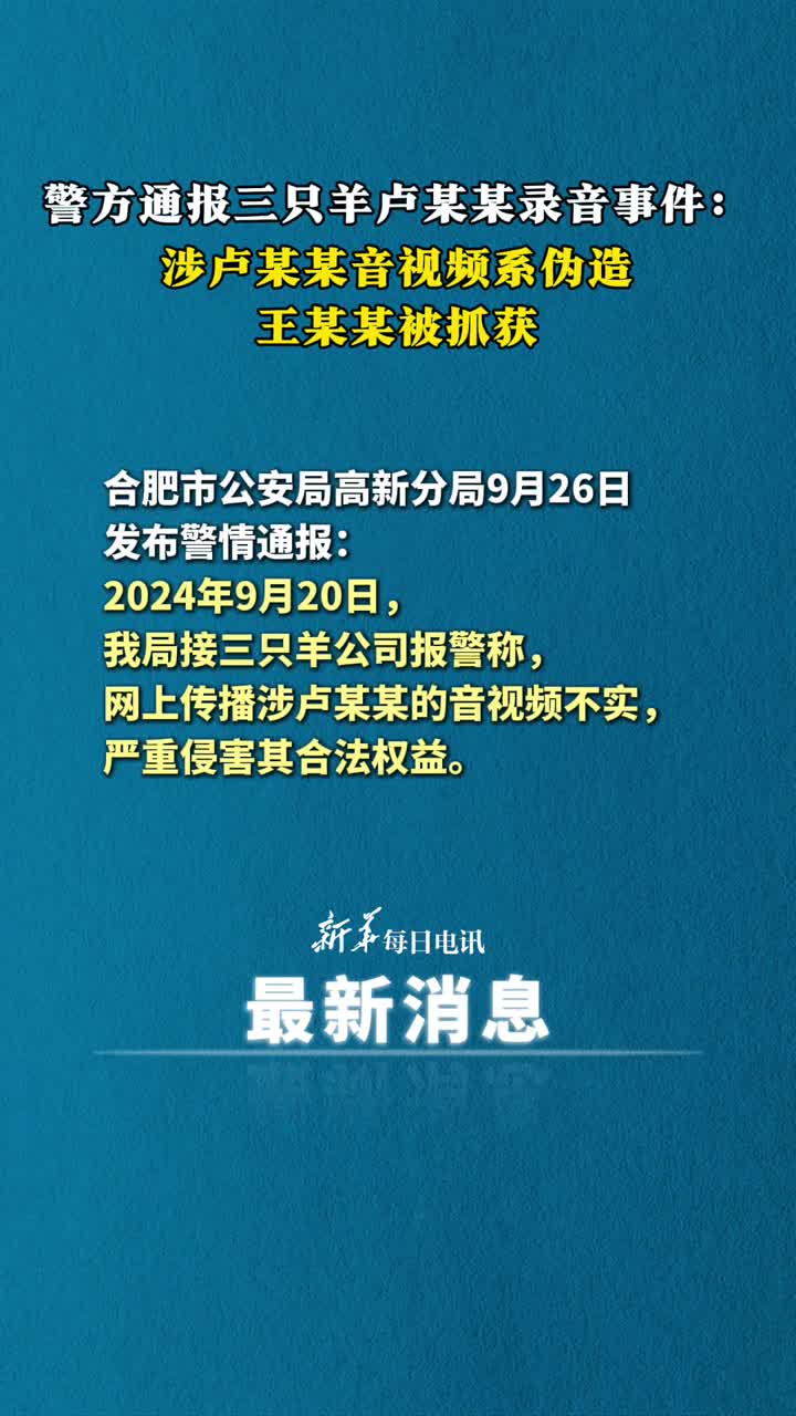 警方通报三只羊卢某某录音事件涉卢某某音视频系伪造王某某被抓获