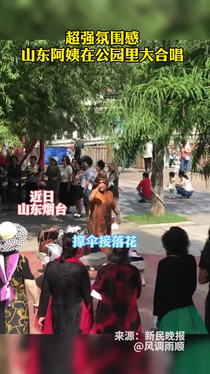 超强氛围感山东阿姨在公园里大合唱