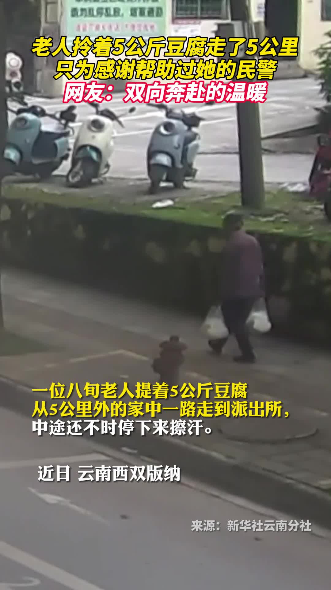 老人拎着5公斤豆腐走了5公里只为感谢帮助过她的民警网友双向奔赴的温暖